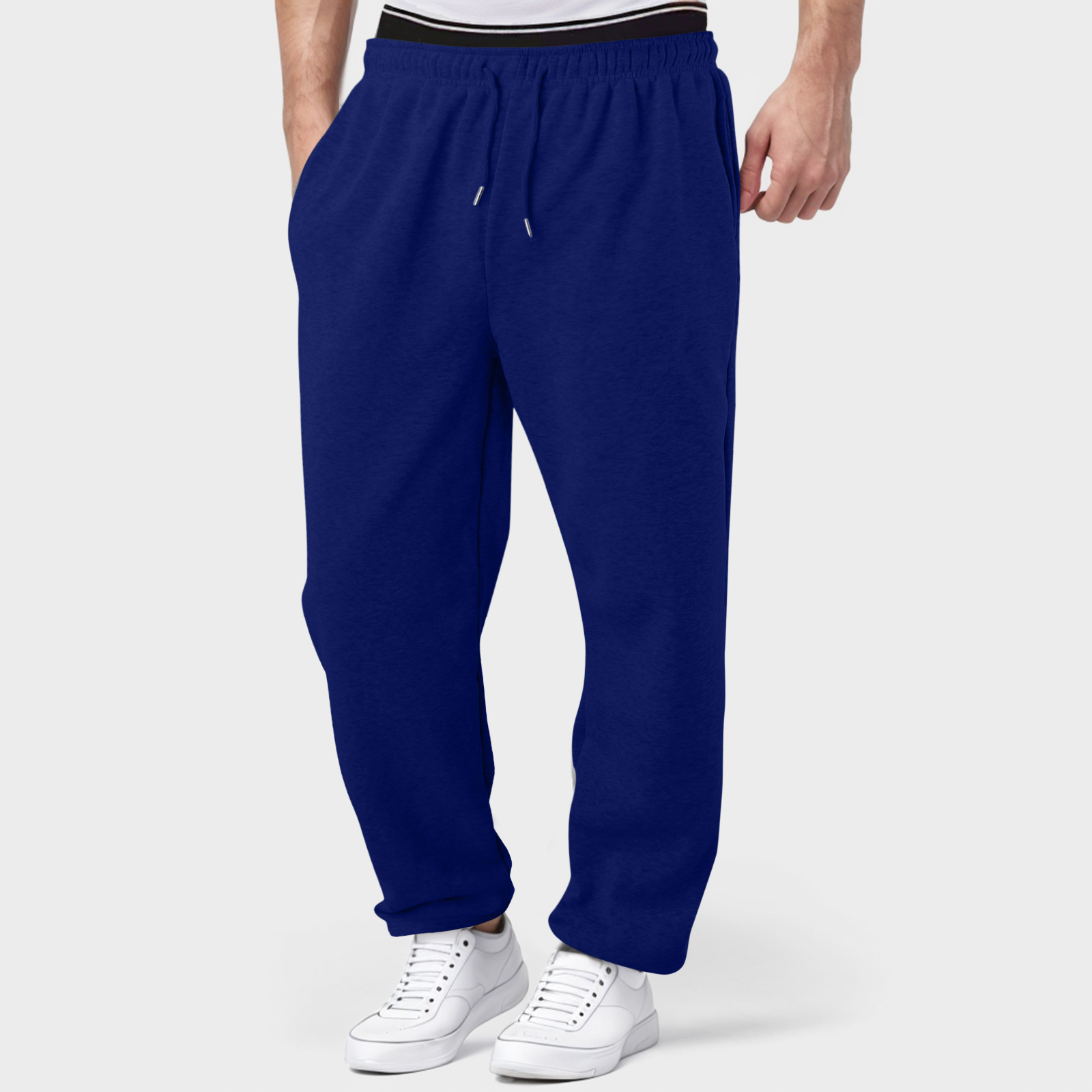 thumbnail image 4 of Pantalones de chándal con forro polar para hombre: pierna recta ancha, cintura alta, bolsillos, poliéster resistente para uso diario/deportivo, tallas US/UK/EU S-XXXL, 4 of 8